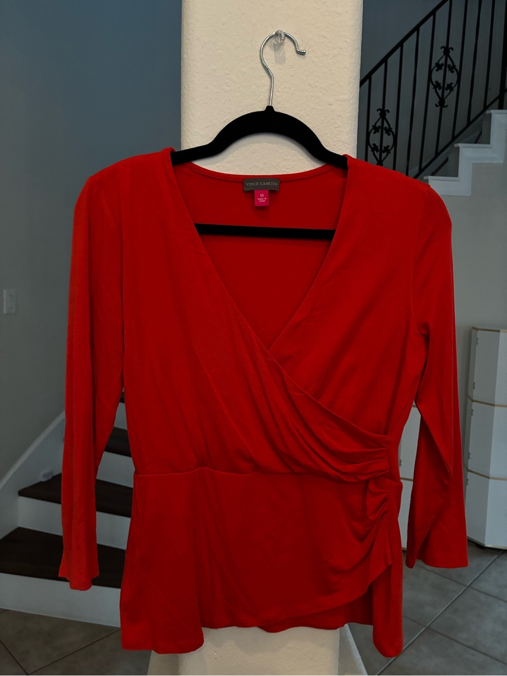 Vince Camuto Red Wrap-Style Long Sleeve Top